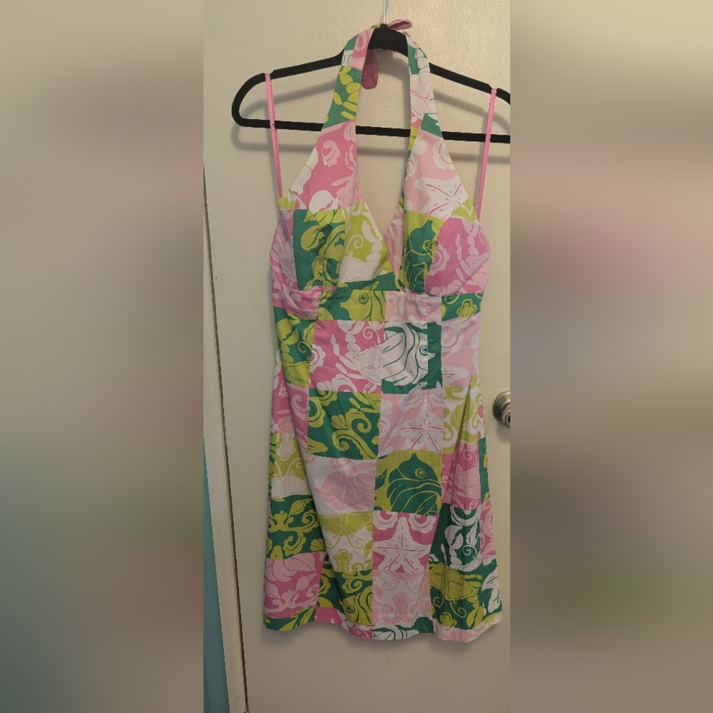 Lilly Pulitzer Paradise Patch Green and Pink Halter Dress